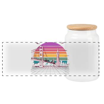 Rainbow Bridge Neon Skyline San Francisco - Boîte à biscuits avec couvercle en bois - blanc - Devant