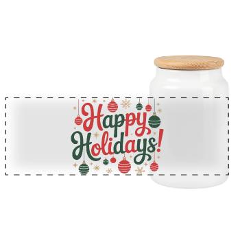 Écriture des Ornements de Joyeuses Fêtes - Boîte à biscuits avec couvercle en bois - blanc - Devant