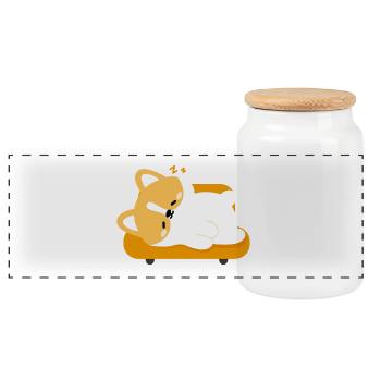 Müder Corgi auf sonnigem Sofa - Panorama Keksdose mit Holzdeckel - Weiß - Vorne