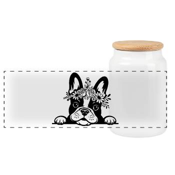 French Bulldog - Panoramic Cookie Jar with Wooden Lid - white - Front