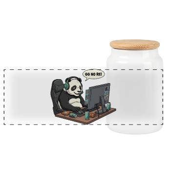 Panda Gamer GG NO RE - Panorama Keksdose mit Holzdeckel - Weiß - Vorne