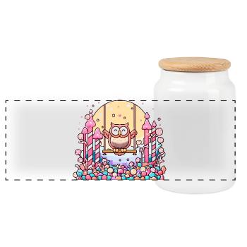 Zuckersüßer Eulen-Swing im Candyland - Panorama Keksdose mit Holzdeckel - Weiß - Vorne