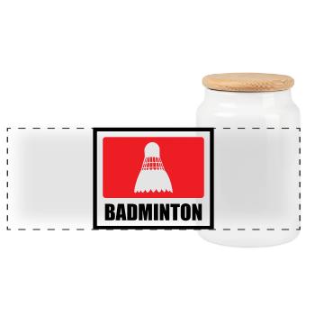 Badminton - Sport - Racket - Panoramic Cookie Jar with Wooden Lid - white - Front