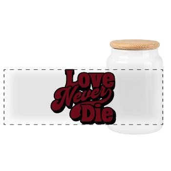 Love Never Die – Déclaration de scénario vintage - Boîte à biscuits avec couvercle en bois - blanc - Devant