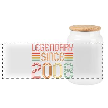 Legendary since 2008, Retro, Birthday - Panoramic Cookie Jar with Wooden Lid - white - Front