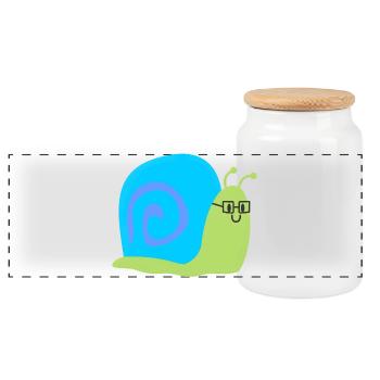 Clever Snail with Glasses – Kawaii Comic Style - Panoramic Cookie Jar with Wooden Lid - white - Front