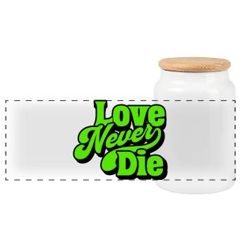 Lettrage néon Love Never Die - Boîte à biscuits avec couvercle en bois - blanc - Devant