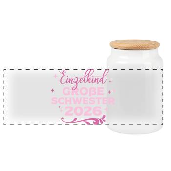 Big Sister 2026 Pregnancy Baby Girl - Panoramic Cookie Jar with Wooden Lid - white - Front