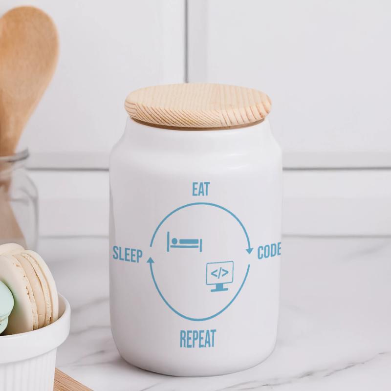 Eat Sleep Code Repeat - Programmierer Kreislauf Panorama Keksdose mit Holzdeckel