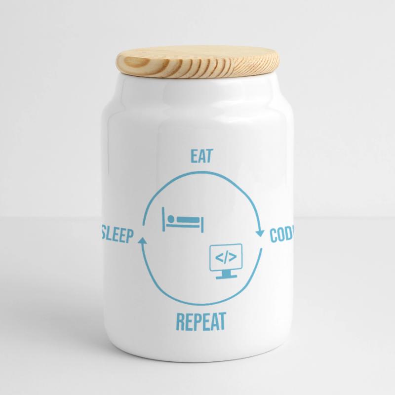 Eat Sleep Code Repeat - Programmer Cycle Panoramic Cookie Jar with Wooden Lid