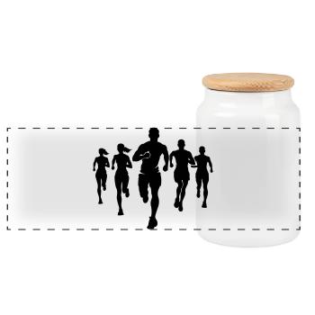 Marathon Runners Team Silhouette Marathon - Panoramic Cookie Jar with Wooden Lid - white - Front