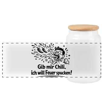 Fire Spitting Eating Chili - Panoramic Cookie Jar with Wooden Lid - white - Front