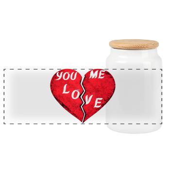 You Me Love – Romantisches Rotes Herz für Saint - Panorama Keksdose mit Holzdeckel - Weiß - Vorne