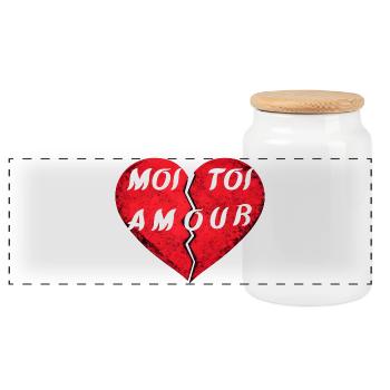 Broken Heart YOU LOVE ME – Design Valentine's Day amo - Panoramic Cookie Jar with Wooden Lid - white - Front