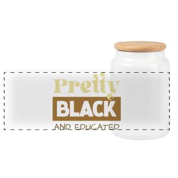 Pretty Black & Educated Tee - Panoramic Cookie Jar with Wooden Lid - white - Front