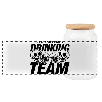 Drinking Team Skelett Bier - Panorama Keksdose mit Holzdeckel - Weiß - Vorne
