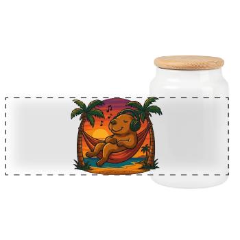 Relaxing Capybara Hammock Sunset Music Headphones - Panoramic Cookie Jar with Wooden Lid - white - Front