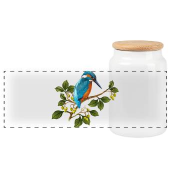 Colorful bird - Panoramic Cookie Jar with Wooden Lid - white - Front