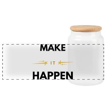 Mach es möglich – Motivationales minimalistisches Design - Panorama Keksdose mit Holzdeckel - Weiß - Vorne