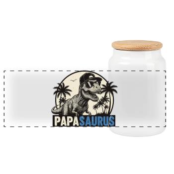 Papasaurus – Cool T-Rex Father Design - Boîte à biscuits avec couvercle en bois - blanc - Devant