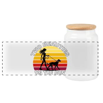 Two Beauties on the Run Dog Retro Design - Panoramic Cookie Jar with Wooden Lid - white - Front
