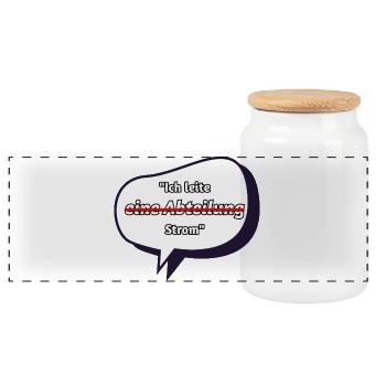 Ich leite Strom Spruch - Panorama Keksdose mit Holzdeckel - Weiß - Vorne