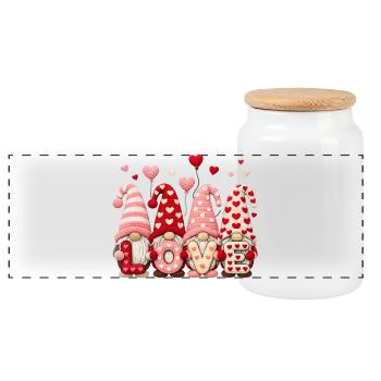 Love Valentine's Day Gnome Heart Motif - Panoramic Cookie Jar with Wooden Lid - white - Front