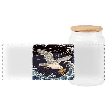 Möwen stiehlt Sandwich Lustig - Panorama Keksdose mit Holzdeckel - Weiß - Vorne