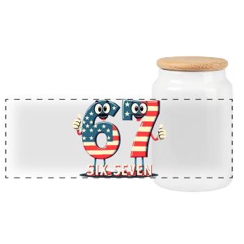 US Flag 67 Memes Six Seven - Panorama Keksdose mit Holzdeckel - Weiß - Vorne