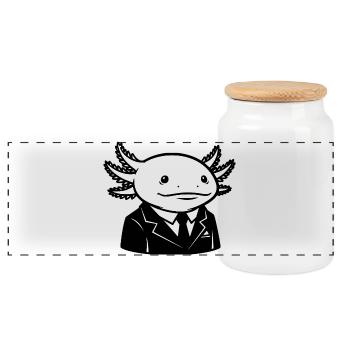 Axolotl in a Suit – Business Tier Design - Panoramic Cookie Jar with Wooden Lid - white - Front