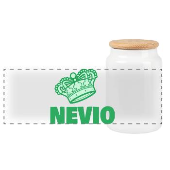 Nevio as a first name - Panoramic Cookie Jar with Wooden Lid - white - Front