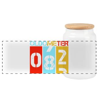 Oldometer 82 Retro Vintage 82nd Birthday - Panoramic Cookie Jar with Wooden Lid - white - Front