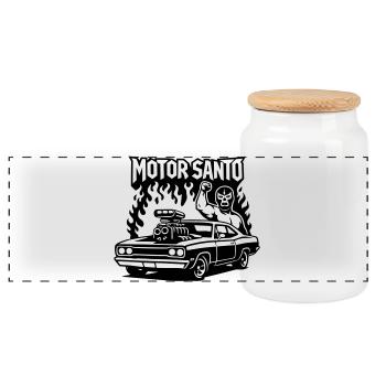 Motor Santo Fire Hotrod - Panoramic Cookie Jar with Wooden Lid - white - Front