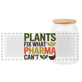 Herbalist Plants Fix What Pharma Can't Profession - Panoramic Cookie Jar with Wooden Lid - white - Front