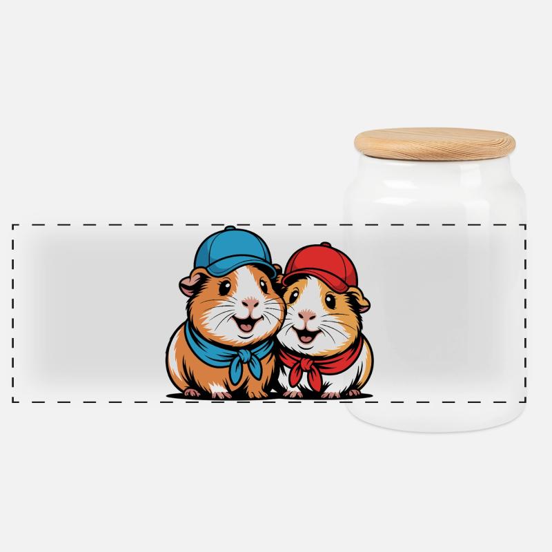 Amis cochons d’Inde mignons – Motif drôle d’animal - Boîte à biscuits avec couvercle en bois - blanc