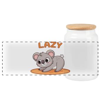Koala Lazy on wooden mat - Panoramic Cookie Jar with Wooden Lid - white - Front