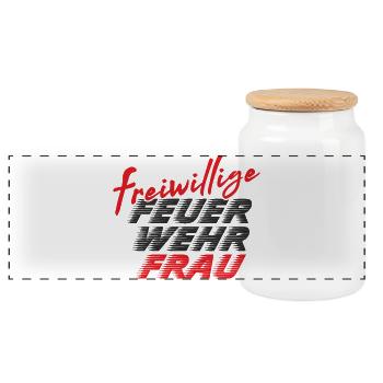 Firewoman - Panoramic Cookie Jar with Wooden Lid - white - Front
