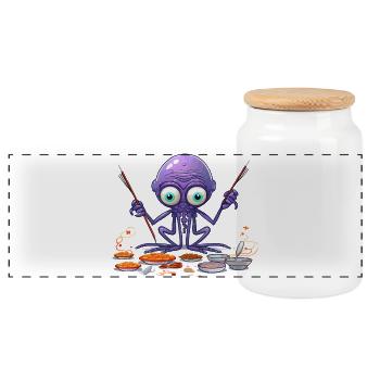 The Algae Octopus Chef - Panoramic Cookie Jar with Wooden Lid - white - Front