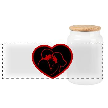 Heart In Love Couple - Panoramic Cookie Jar with Wooden Lid - white - Front