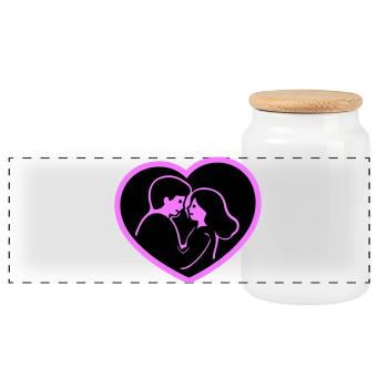 Heart In Love Couple - Panoramic Cookie Jar with Wooden Lid - white - Front