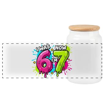 I Was 6 Now Im 7 Birthday Age Design - Panoramic Cookie Jar with Wooden Lid - white - Front