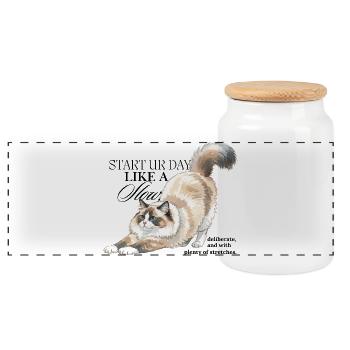 Cream Cat Stretch Illustration - Panorama Keksdose mit Holzdeckel - Weiß - Vorne
