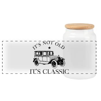 Oldtimer Auto It's Not Old It's Classic Spruch - Panorama Keksdose mit Holzdeckel - Weiß - Vorne