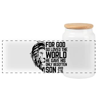 For God So Loved The World – John 3:16 - Panorama Keksdose mit Holzdeckel - Weiß - Vorne