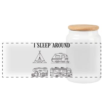 I sleep on the road road trip camper - Panoramic Cookie Jar with Wooden Lid - white - Front