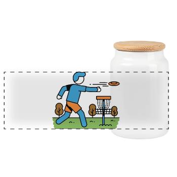 Disc Golf Flying Disc Golfer Disc Golf Korb - Panorama Keksdose mit Holzdeckel - Weiß - Vorne