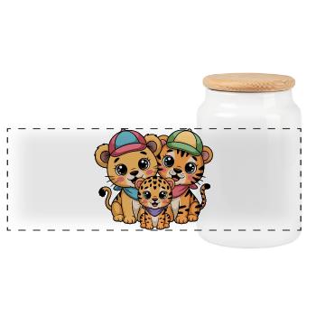 Amis Lion Tigre-Léopard mignons – Papillon animal drôle - Boîte à biscuits avec couvercle en bois - blanc - Devant