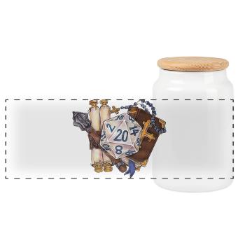 RPG Tabletop D20 Dice Gift Cleric - Panoramic Cookie Jar with Wooden Lid - white - Front