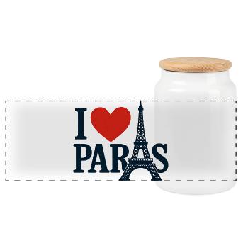 I Love Paris Eiffel Heart - Panoramic Cookie Jar with Wooden Lid - white - Front