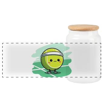 Kawaii Tennisball auf Court - Panorama Keksdose mit Holzdeckel - Weiß - Vorne